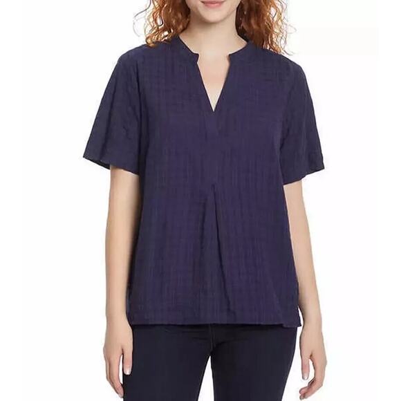 Gloria Vanderbilt Seer Sucker V Neck Top Sz M New With Tags - Picture 1 of 5